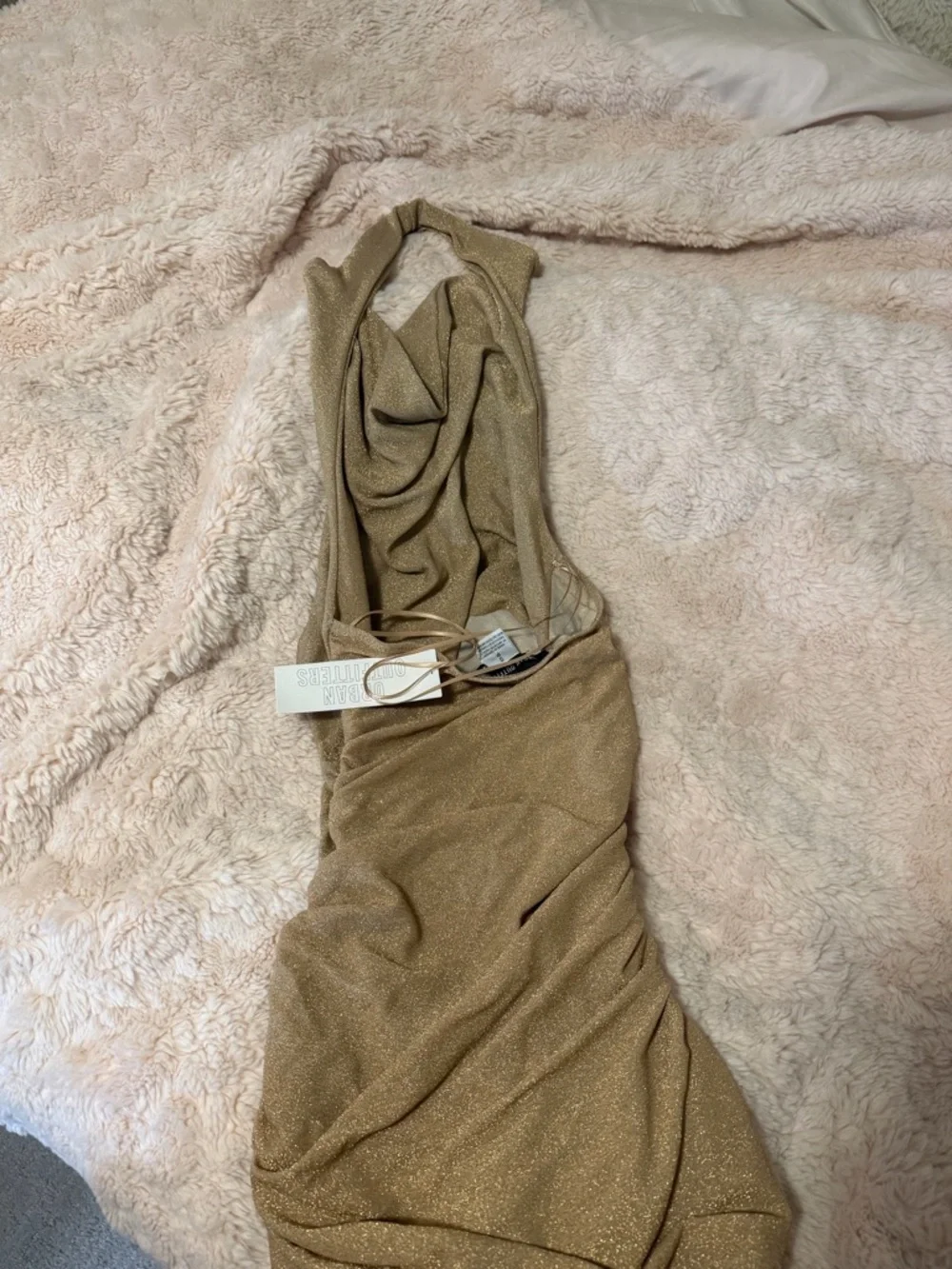 Gold backless Cowl Ruched Dress - Picture 4 of 4